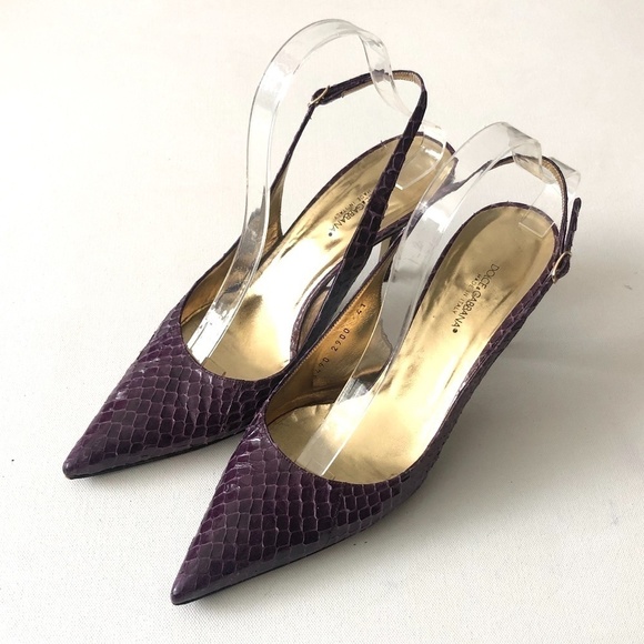 Dolce & Gabbana Purple Snake Slingback Heels 11 - Picture 2 of 8